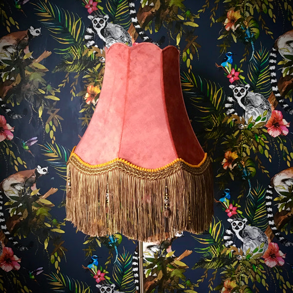 Exotic Victorian Style Pink Velvet Floor or Ceiling Lampshade with Beaded Fringe