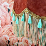 Vibrant Salmon, Coral and Sea Green Victorian Style Lampshade with Two-Tone Fringe and Pearl Embellished Tassels