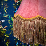 Exotic Victorian Style Pink Velvet Floor or Ceiling Lampshade with Beaded Fringe